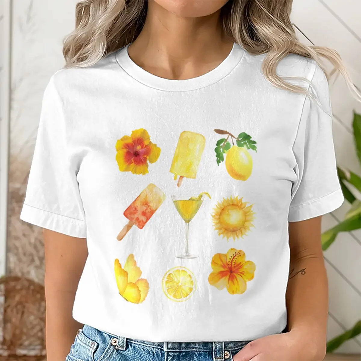 Summer Fruit Graphic T Shirts Women Floral Lemon Pattern Shirt Aesthetic Retro Y2K T-shirt Funny Classic Tops Girl Clothing