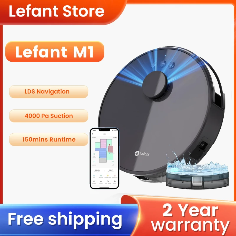 LEFANT M1 wireless Robot Vacuum Cleaner with Mapping, LDS Navigation, 4000Pa Powerful Suction home appliance, 150 Minutes, Grey