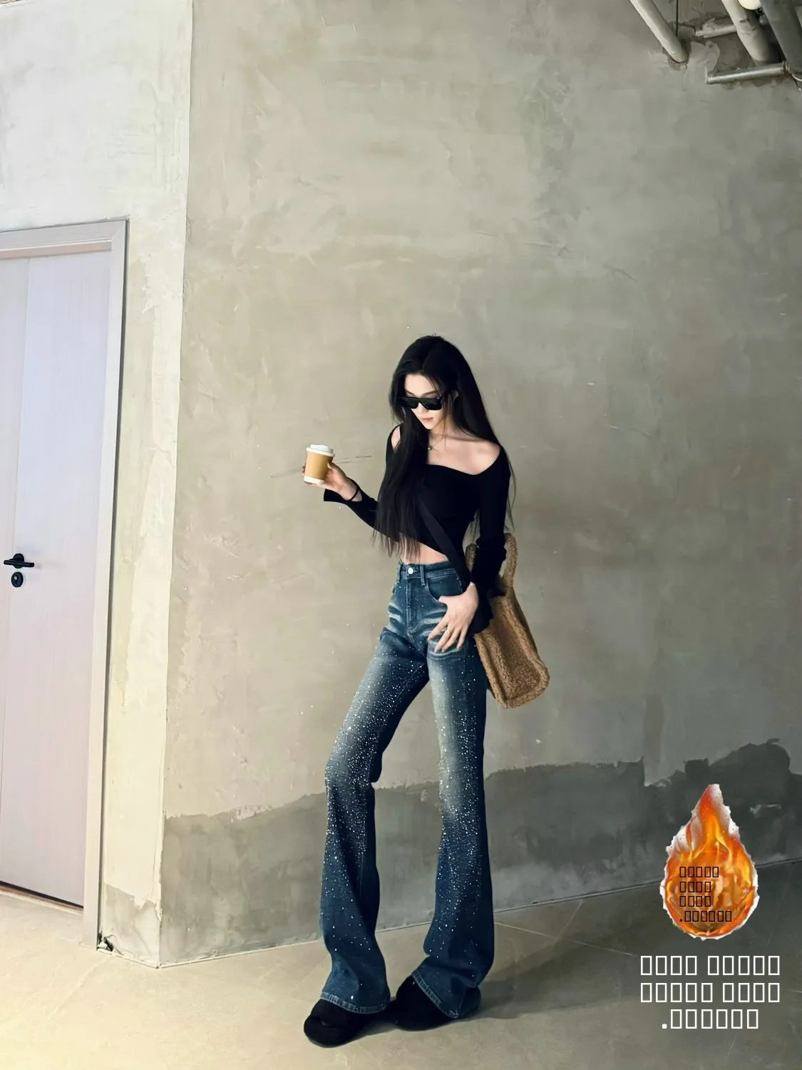 

Утепленные женские джинсы Thiened Fce с высокой талией, украшенные стразами, зауженные, расклешенные, для осени и зимы