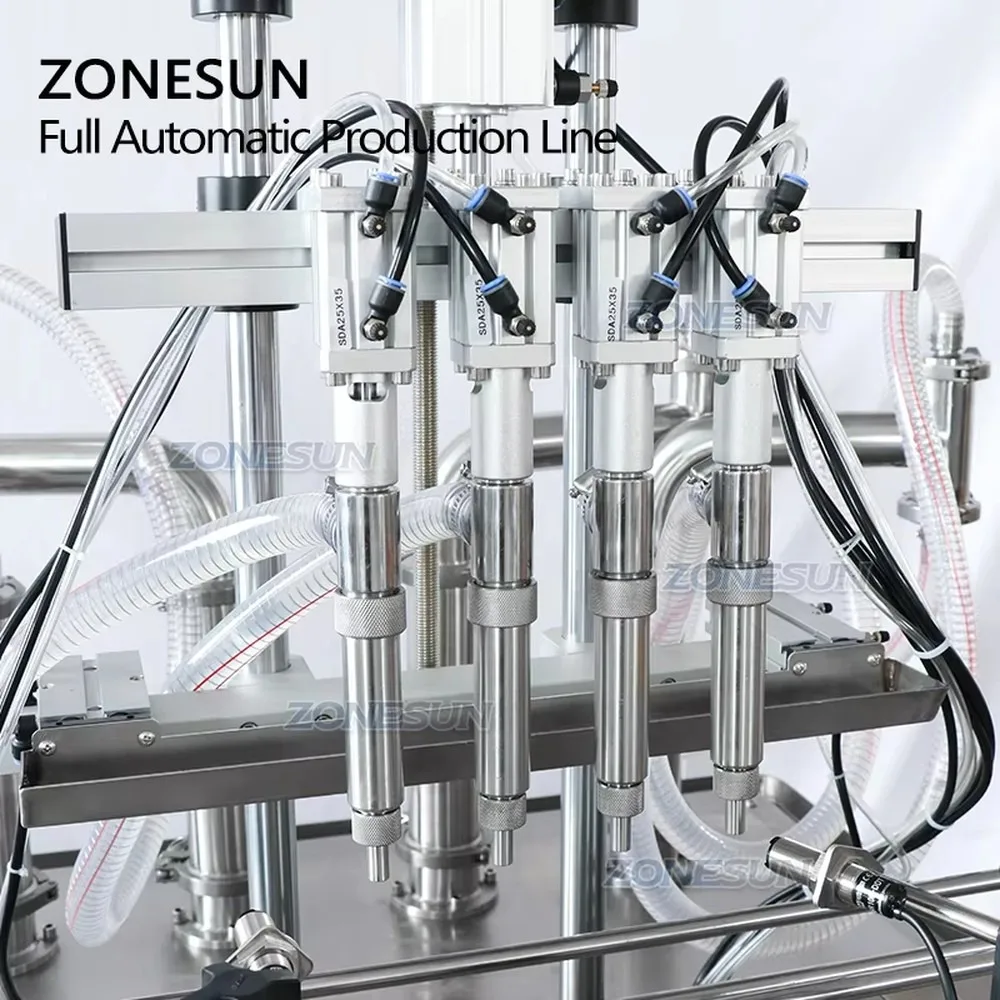 Automatic 4 Heads Liquid Piston Pump Filling Capping Double-sided Labeling Machine Line Vibratory Bowl Production Line