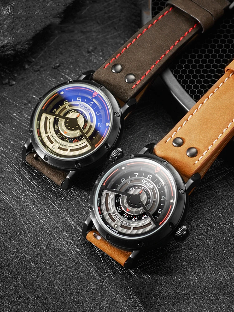 Punk Vintage Pilot Watch Men Automatic 43mm ANGIE Limited Edition Mechanical Wristwatches Luxury 5Bar Water Resistant Clocks New