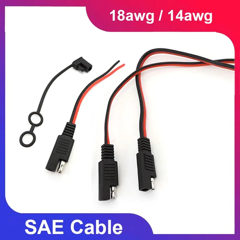 SAE Extension Cable Female Plug Solar Battery Wire 2 Pin 18AWG 10A 14AWG 20A SAE Cable DIY Power Automotive Quick Disconnect