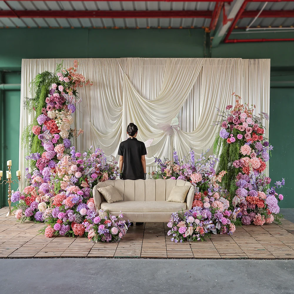 

Фиолетовая гортензия, зеленая подвесная шелковая искусственная напольная цветочная композиция для свадьбы, годовщины, празднования, сценический декор HY2907