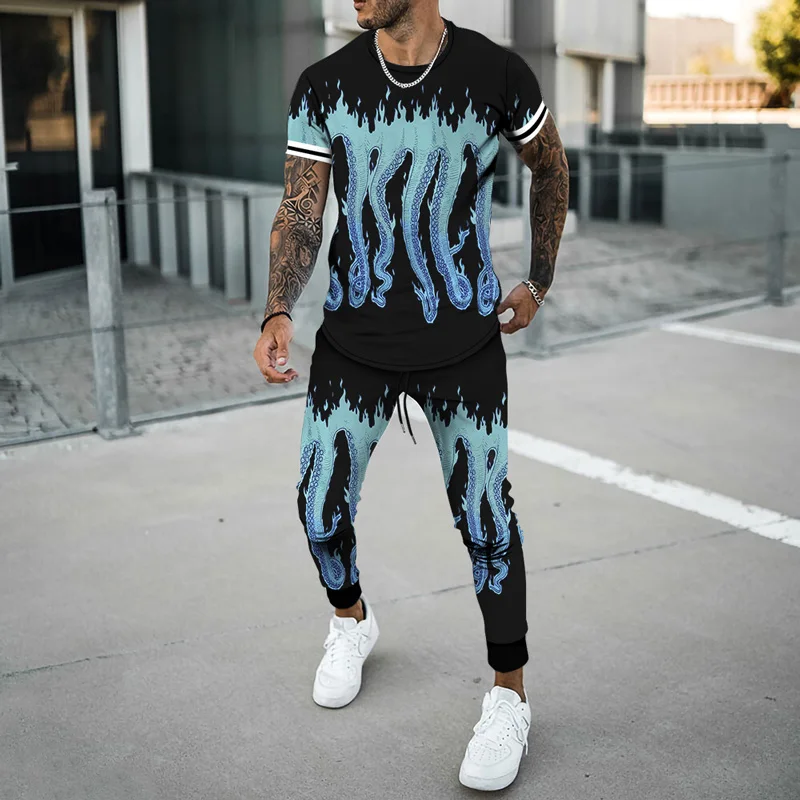 Men\'s 2023 Activewear 2pcs Summer Oversized T-Shirt Jogging Dress Fashion Trousers HAHA 3D Printing Men\'s Casual Wear