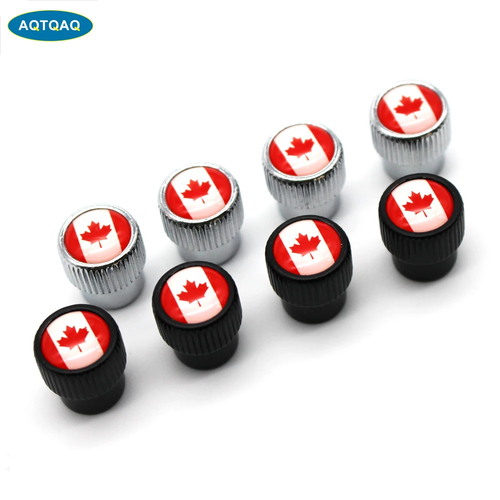 

AQTQAQ 4 Pcs/Set Zinc Alloy Canada National Flag Tire Valve Stem Cap Tire Wheel Stem Air Valve Caps for Auto Cars