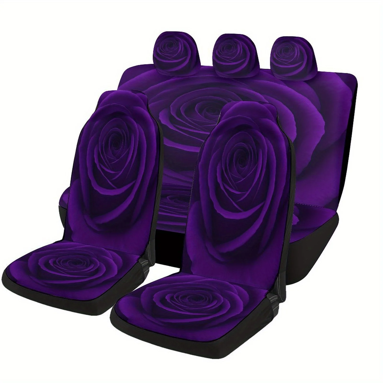 

Purple Rose Designed Car Seat Covers Set For Most Cars, Trendy Novelty Decorative Car Seat Protector Covers Full Set, Universal