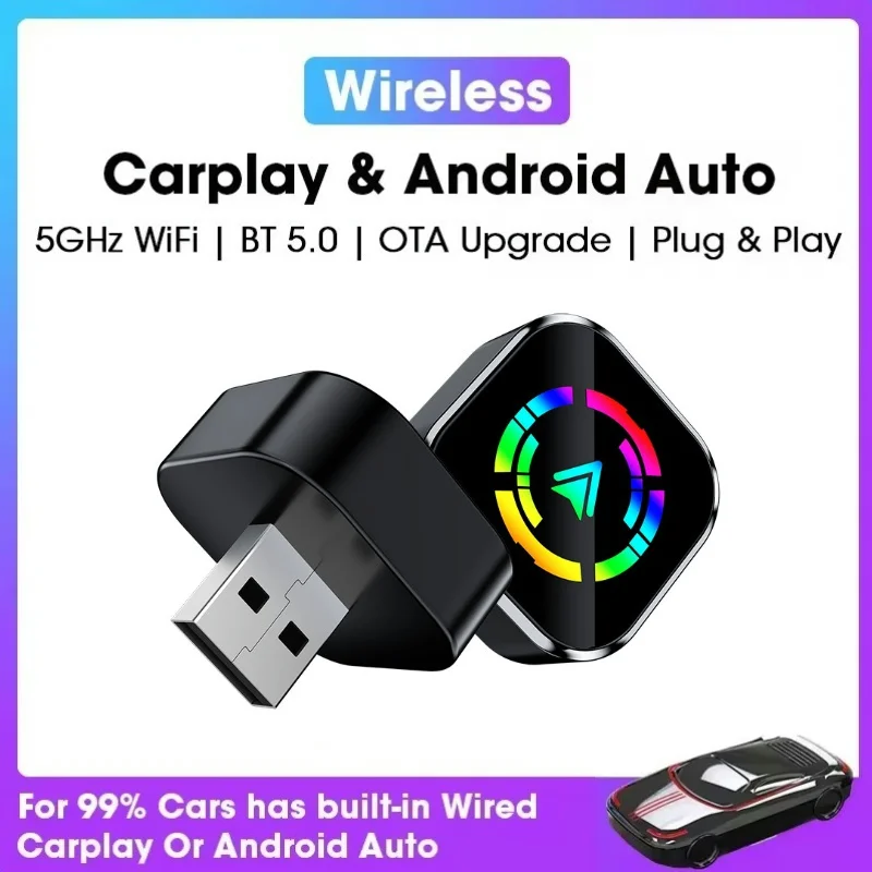 

2in1 Wired to Wireless CarPlay Adapter & Android Auto Wireless Adapter Plug & Play WiFi Bluetooth Connect For Wired Carplay Cars