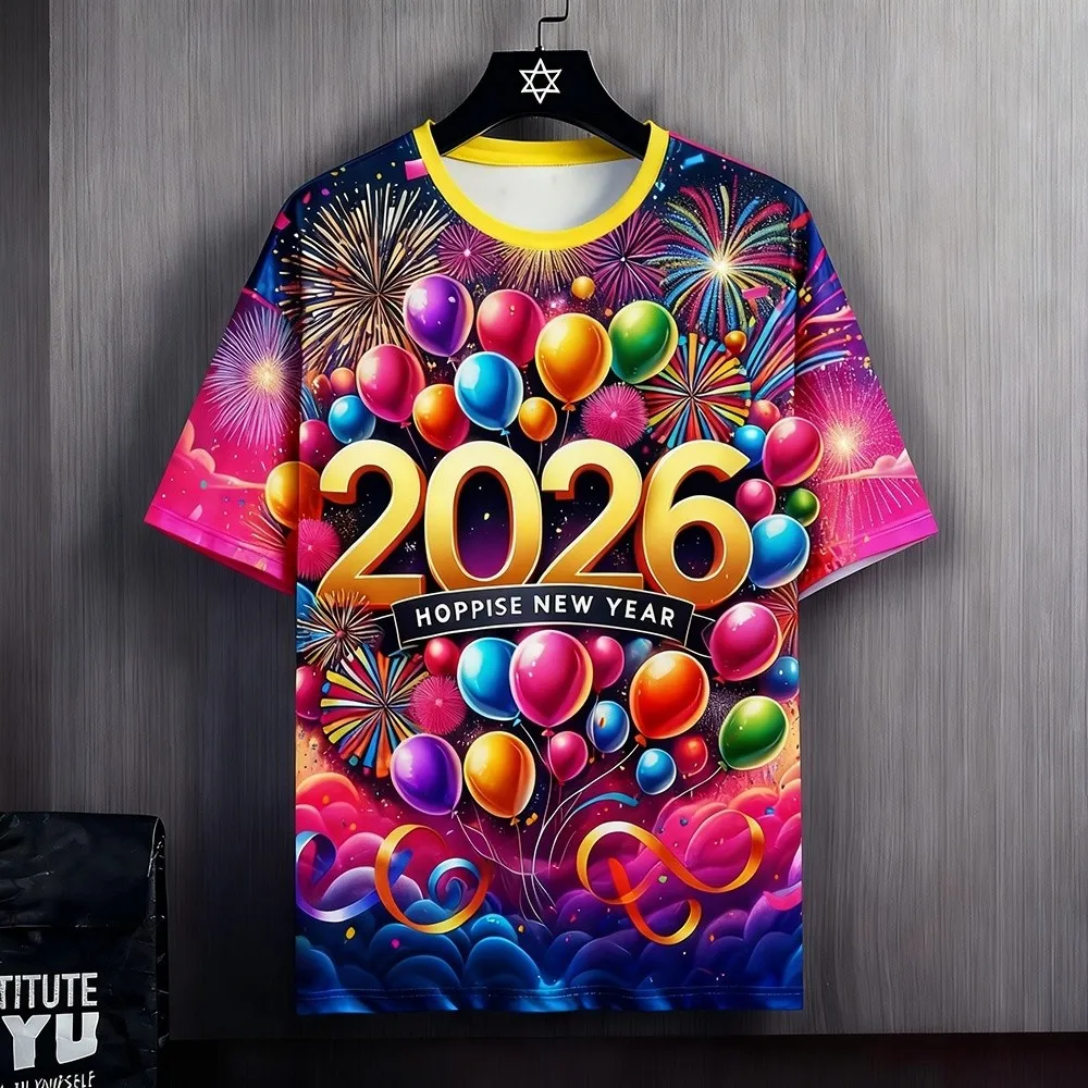 

2026 Unisex New Year Family T-shirt Street Party Short Sleeve Full Sublimation Year Of The Horse Round Neck T-Shirt Top