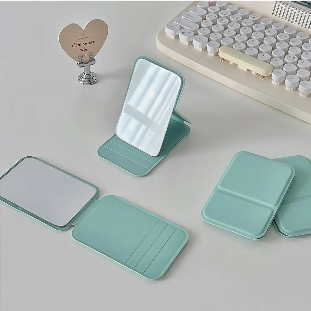 Pu Leather INS Desktop Stand Mirror Solid Color Compact Cosmetic Mirror Fold Makeup Mirror Delicate Folding Vanity Mirror