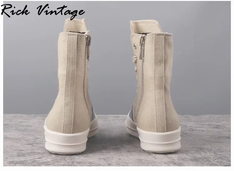 Rick Vintage Men Canvas High Top Trainer Casual Ankle Boots Women Lace Up Hip Hop Rock Street Boots Designer Satin Board Shoes