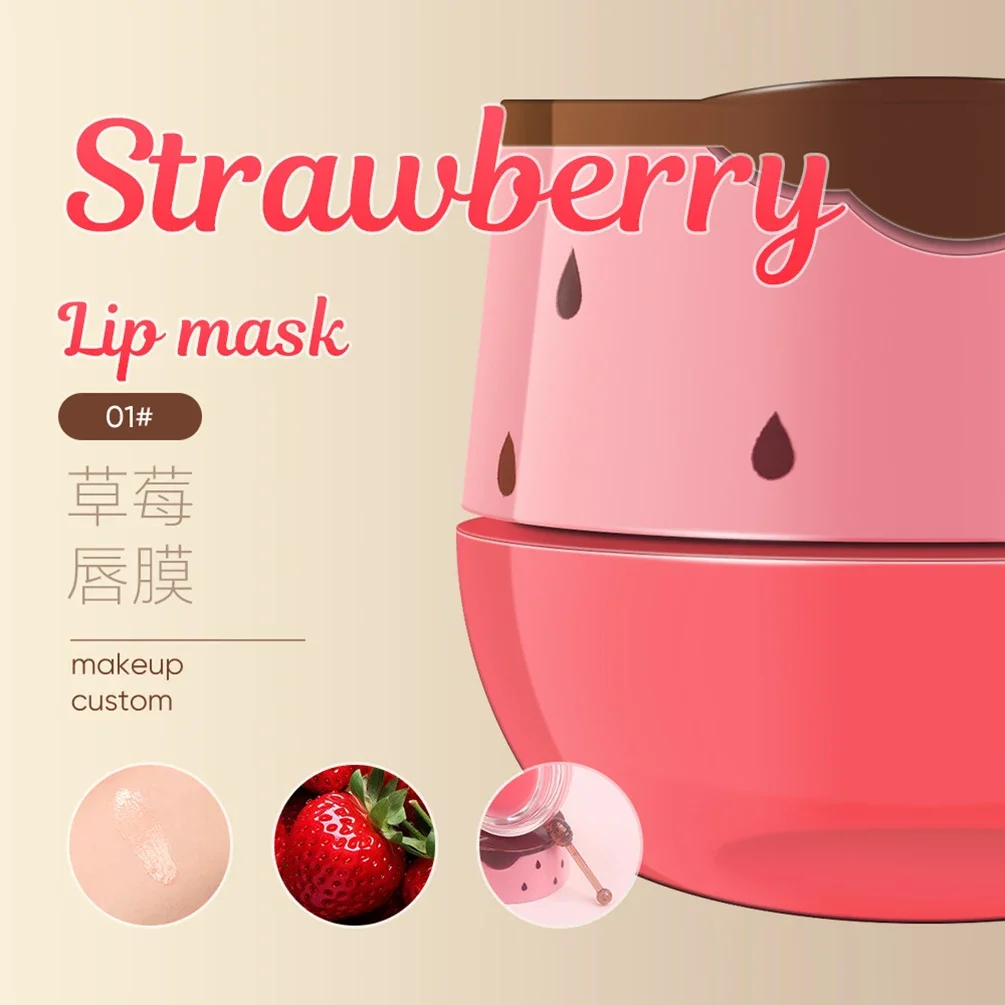 Private Label Lip Mask Custom Logo Fruit Strawberry Cream Moist Lips Film Lightens Lip-lines Honey Balm Bulk Jelly Makeup Vegan