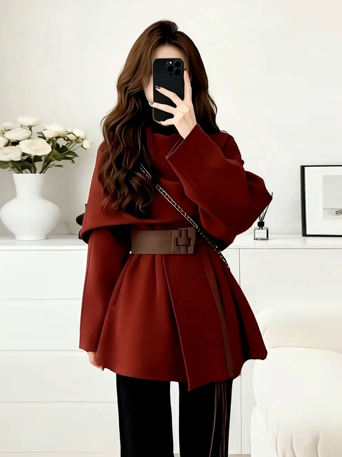 Rode Cowl Ne Sweaterjas Dames Nieuwjaarsmode, stijlvolle, verfijnde top, schouderomslag, hoogwaardige polyestervezel