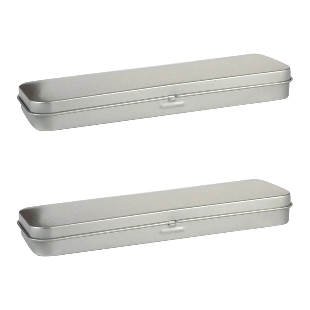2 Pcs Desk Tinplate Stationery Box Student Lead Pencils Transparent School Organizer