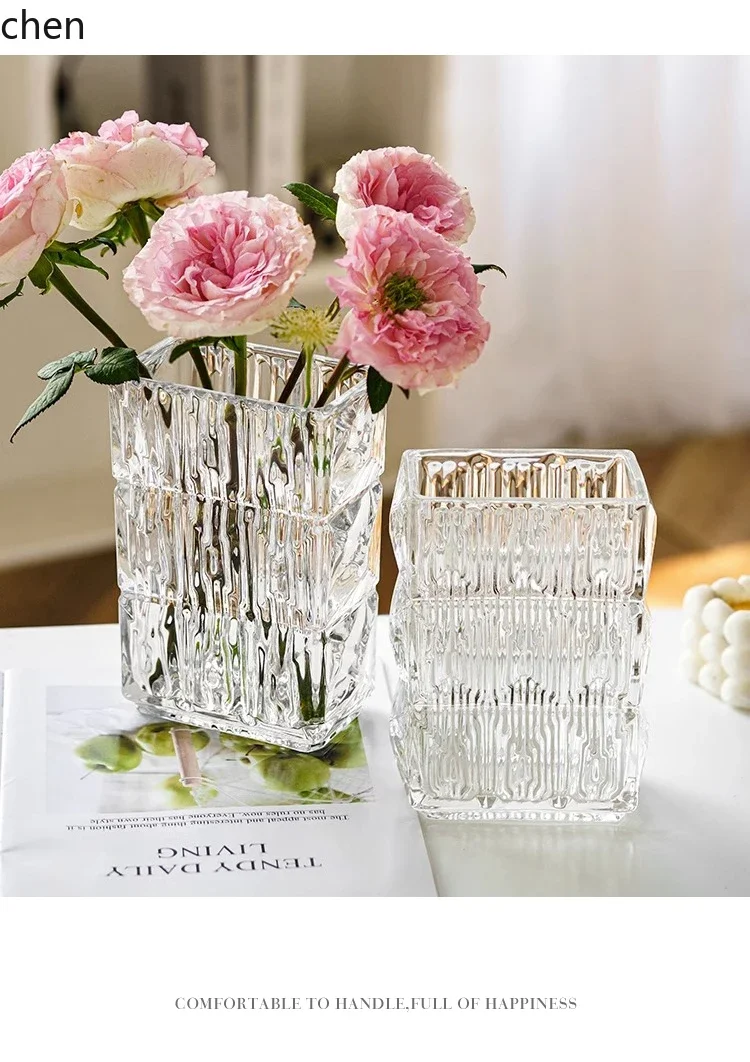HT vase ornament living room flower arrangement glass transparent ins wind light luxury high sense
