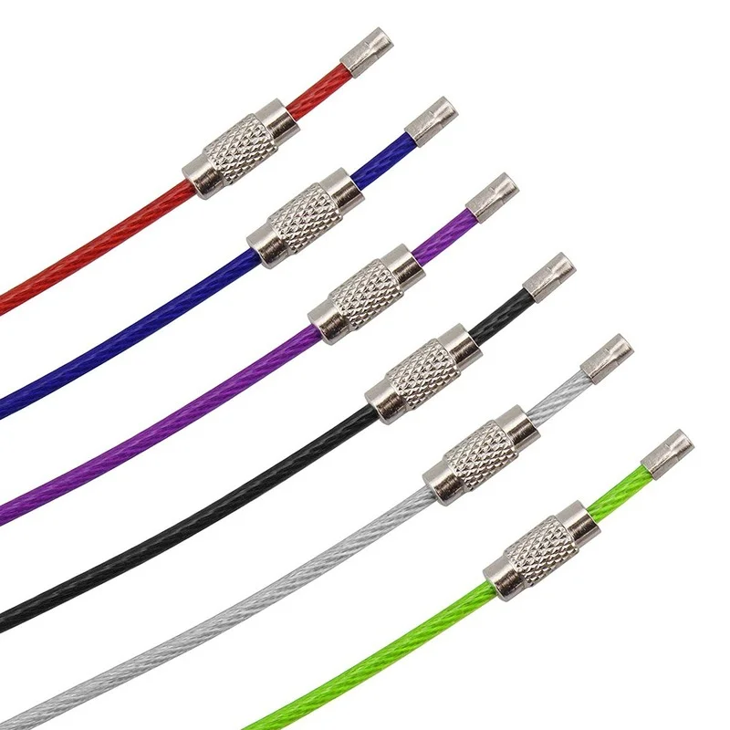 10 Chiếc 6 Màu Móc Khóa Thẻ Dây Dây Thép Không Gỉ Cáp Vòng Vít Khóa Tiện Ích Vòng Chìa Khóa Móc Khóa Vòng Tròn Trại dụng Cụ Cầm Tay Bộ