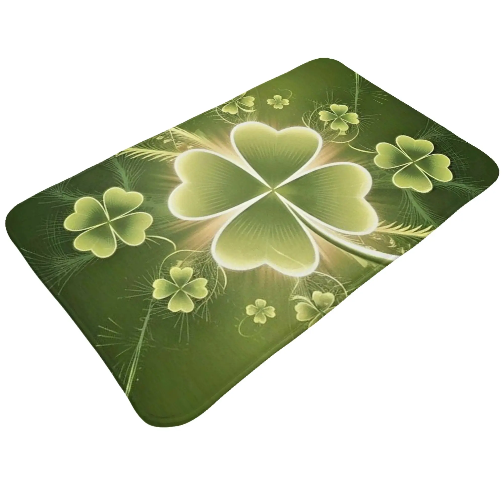 Glowing Four‑Leaf Clover Green Floral Art Anti-Slip Mat Bedroom  Entrance Doormat Floor Decoration
