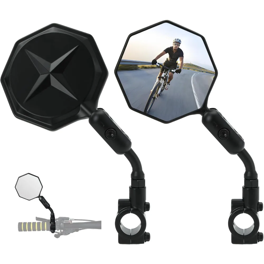 

Bike Mirror, 2 pcs Bike Mirror Handlebar Mount,Aluminum Alloy,HD 360° Adjusted Bike Rear View Mirror, Anti-impact/explosion/glar