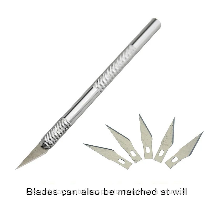 Metal Scalpel Knife Tools Non-Slip Blades Engraving Knife Mobile Phone Film Paper Cut Handicraft Carving Tools +5pcs #11 Blade