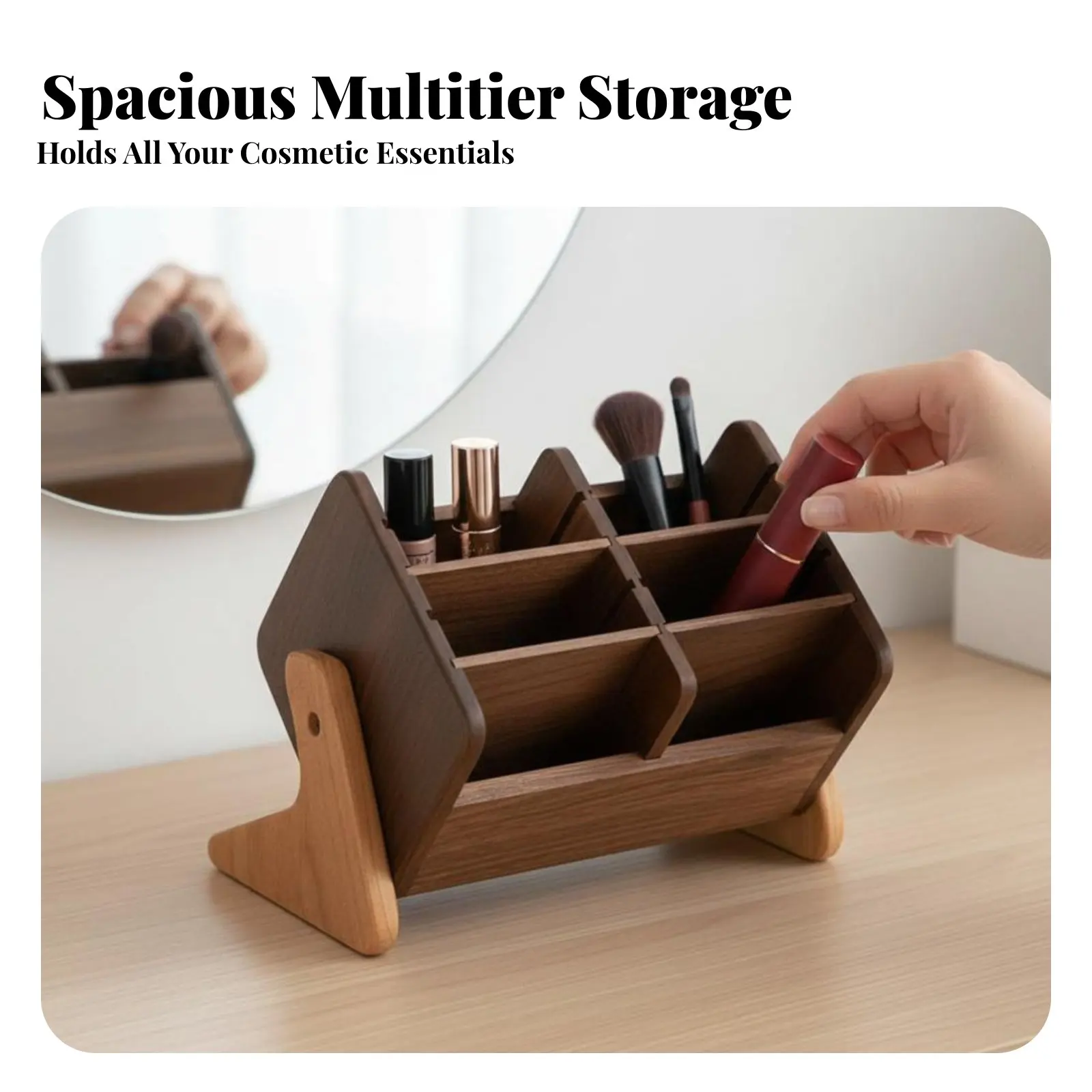 

Многоуровневый деревянный органайзер для косметики с отделкой под орех, большой вместимости, для взрослых и студентов, для организации хранения и устранения беспорядка