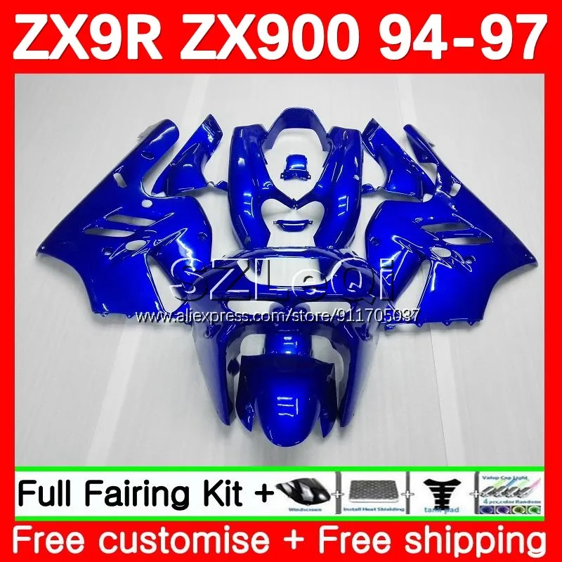 Body + Decal For KAWASAKI NINJA ZX 9R Glossy blue 900 CC 9 R ZX9R 94 95 96 97 104No.15 ZX900 ZX-9R 1994 1995 1996 1997 Fairing