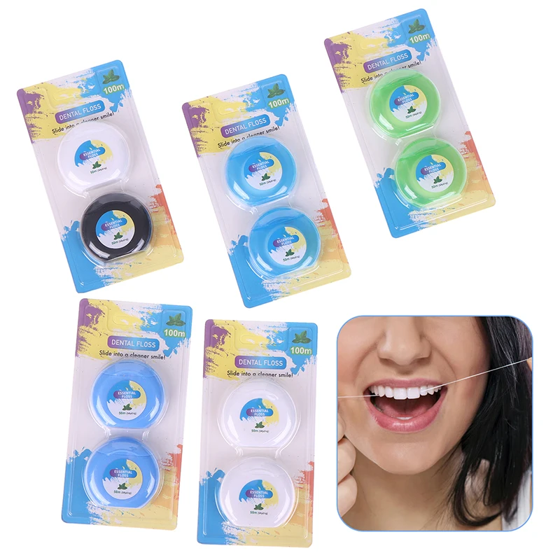 

2roll Portable 50m Dental Flosser Oral Care Essential Floss Toothpicks Dentistry Floss With Case Dental Hygiene Teeth Clean Tool