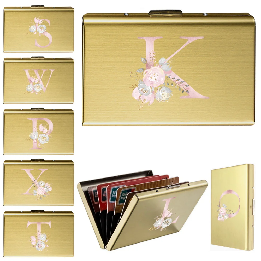 New Simplicity Men's Metal Cards Case Protective Cover Pink Flower Pattern Series Anti Theft Swipe Card Slot Metal Storage Boxs