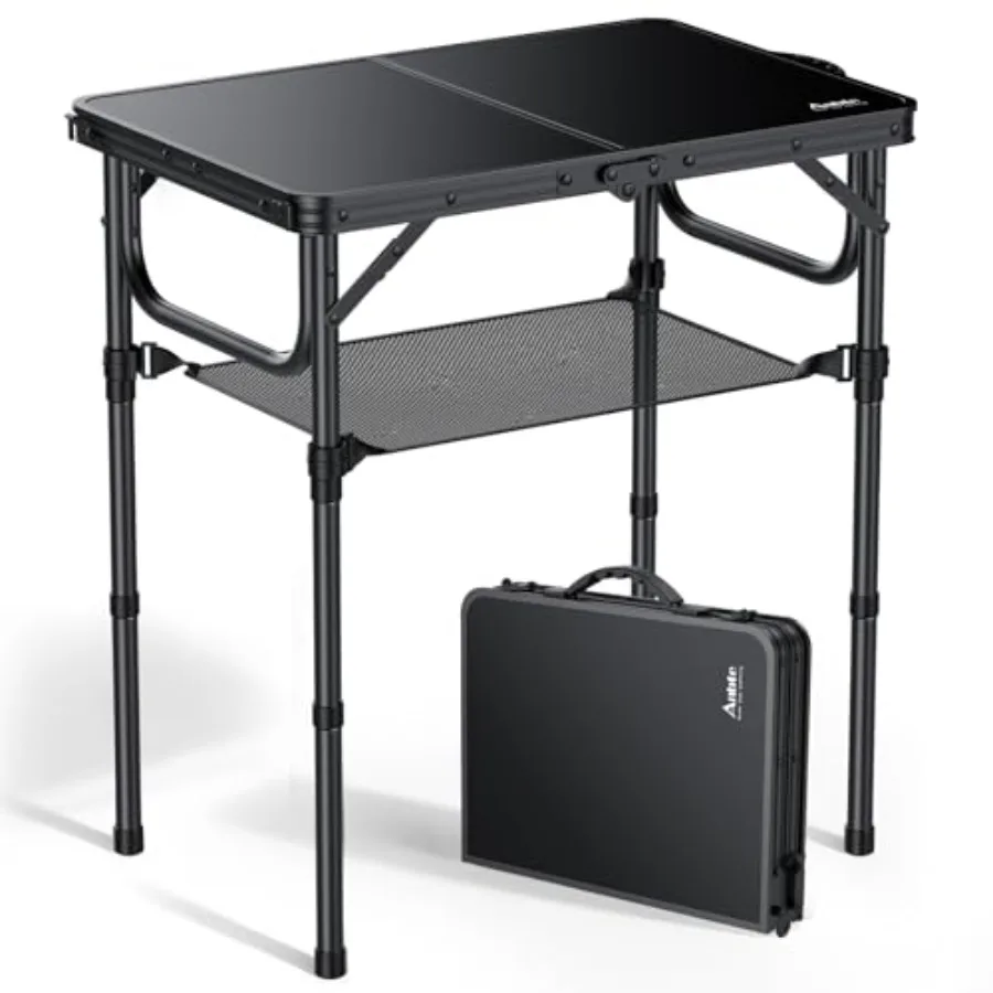 

2Feet Folding Camping Table with Storage Net 3 Adjustable Heights Small Folding Table Lightweight and Portable with Carry Handl
