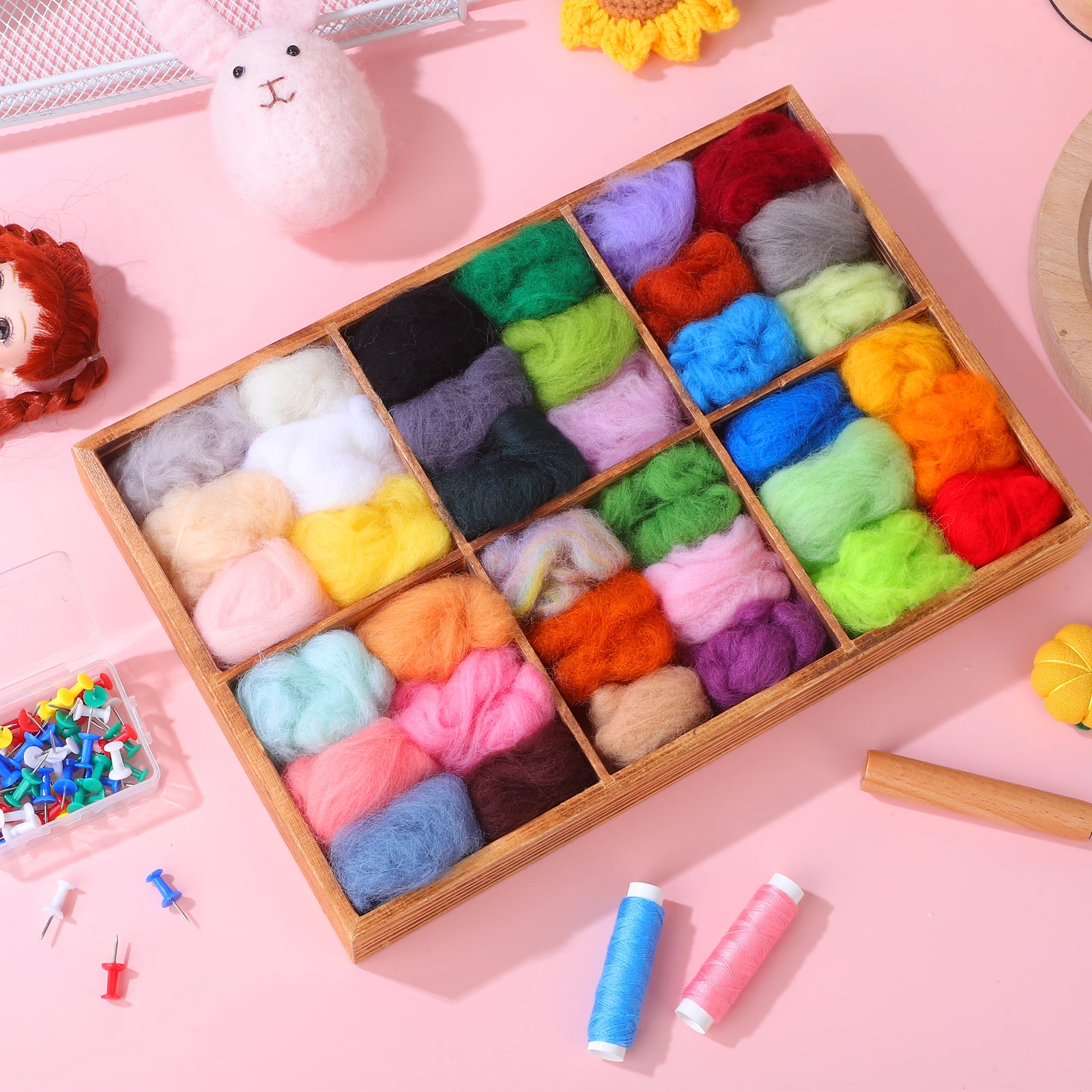 

36 Colors Wool Roving Fiber For Needle Hand Diy Craft Kit Reusable Pouches Natural Felting Fleece Woolen Yarn Felting Fiber