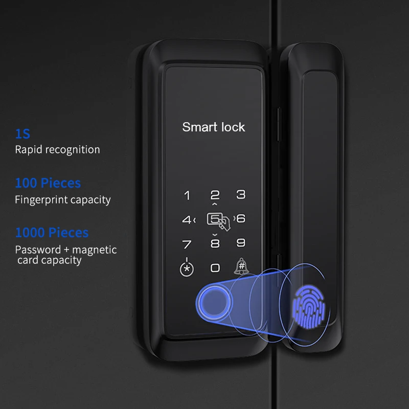 Tuya APP Control Sliding Glass Lock Fingerprint Smart Lock Bluetooth 13.56Mhz RFID Electronic Single Double Glass Door Boltlock