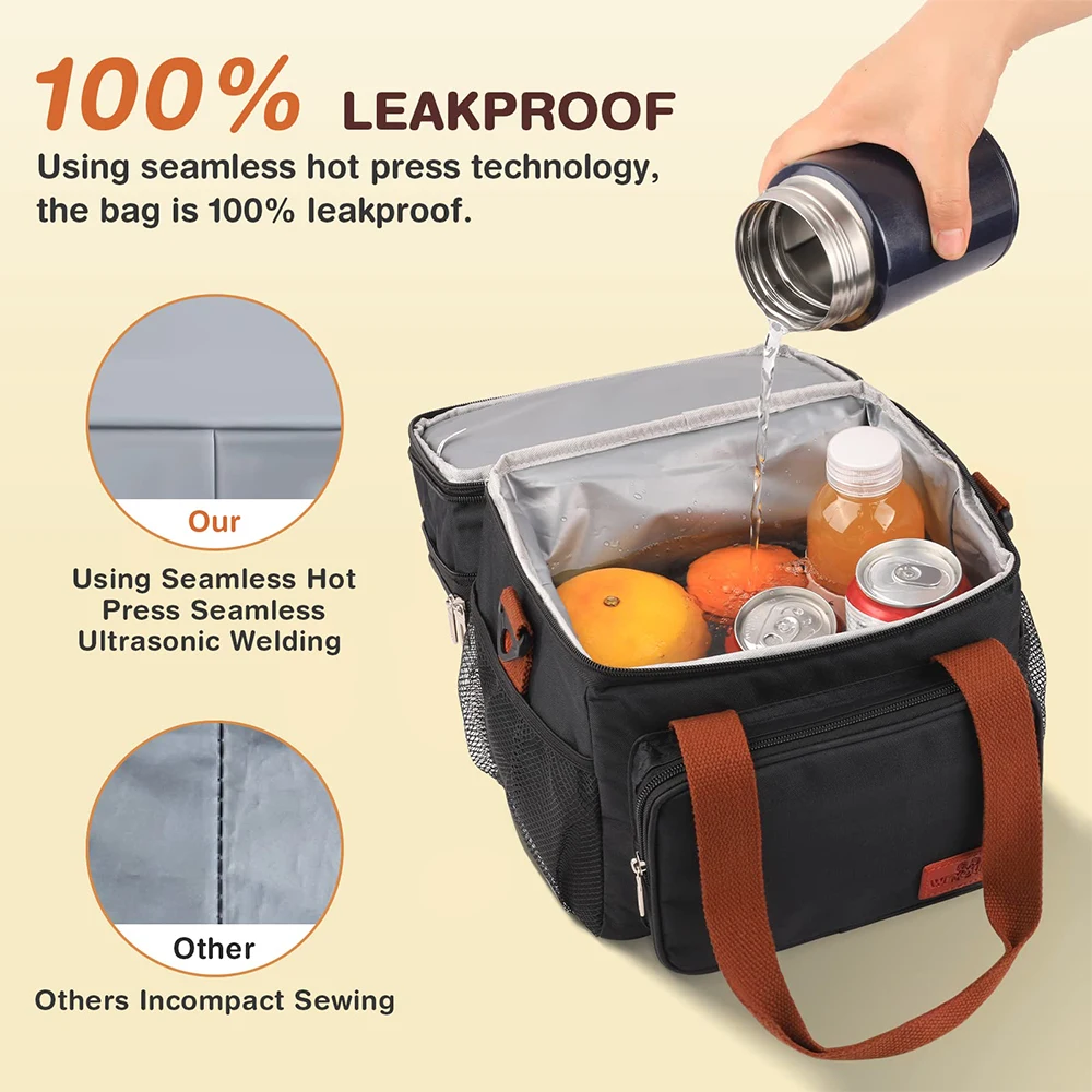 Expandable Insulated Double Deck Lunch Snack Bag 17L Large Cooler Box Leakproof for Work/Picnic/Camping/Travel with Side Pocket