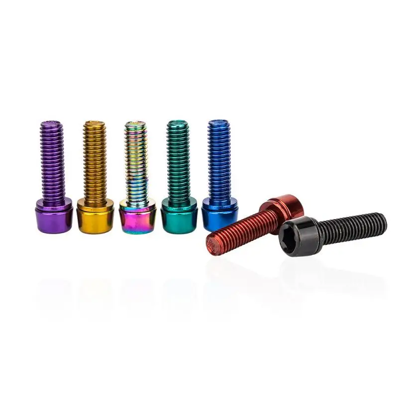 6Pcs M5x18MM Mountain Bike Stem Bolts Titanium Plated Allen Hex Head Bike Stem Screws With Washers Handlebar Bolt Plating