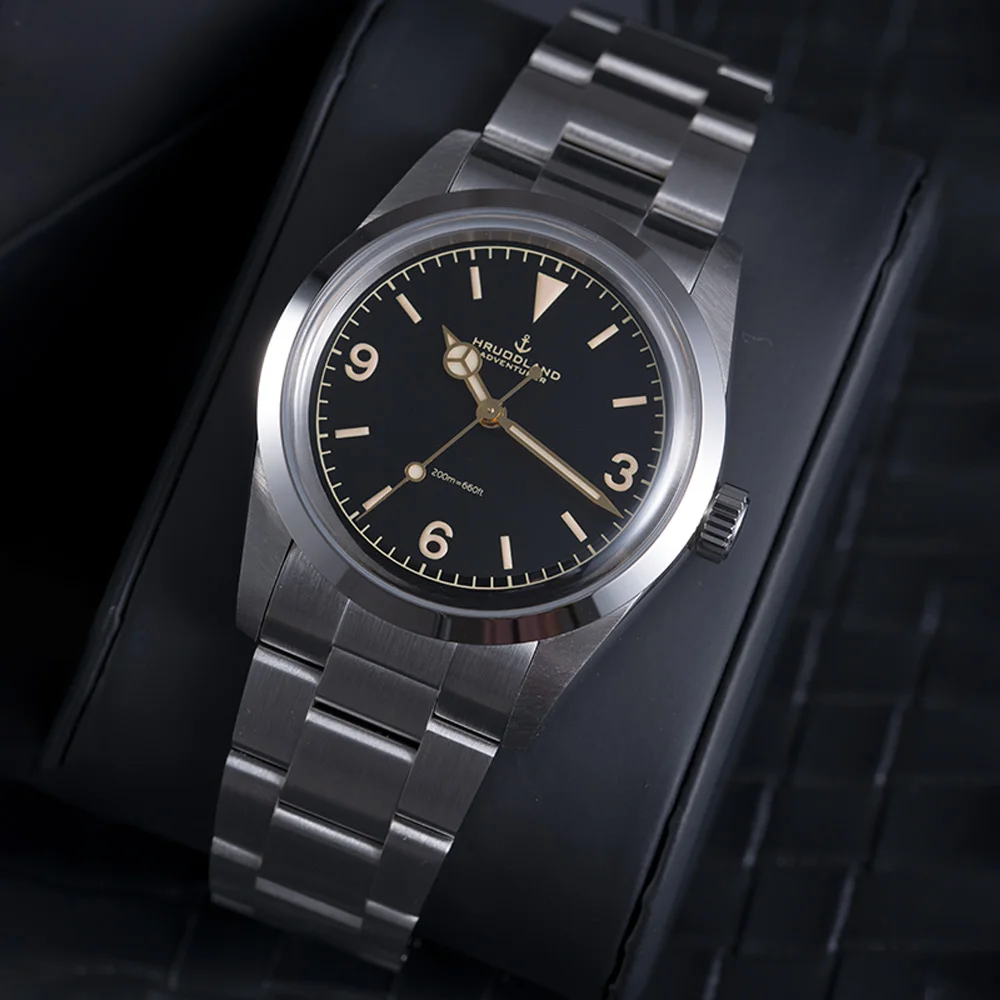 Hruodland 36MM Men's Automatic Mechanical Watch PT5000 Luminous sapphire Stainless Steel Waterproof 20Bar Reloj Hombre