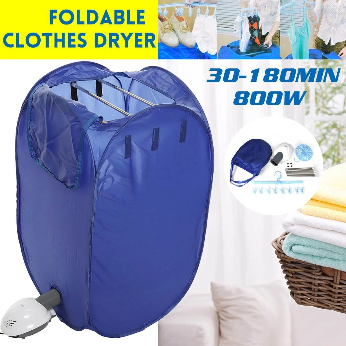 Portable Electric Clothes Dryer Folding Travel Air-O-Dry Clothes Warm Cloth Dryer Wardrobe with Accessories-EU Plug