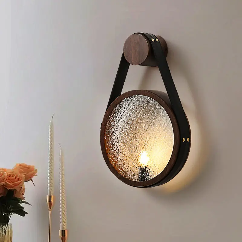 Retro Glass LED Wall Lamp for Bedroom Bedside Living Room Background Restaurant Sconce Leather Creative Wall Lamp Home Decor