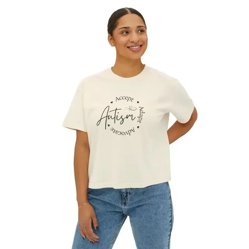 Women'S  Boxy T Shirt Autism Acceptance Accept Adapt Advocate Spread Awareness With Style
