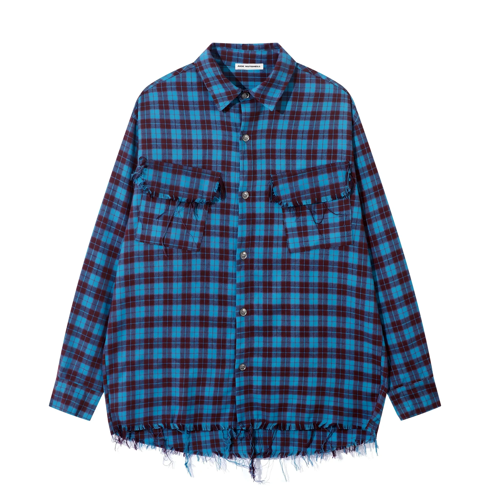 

D02 New Button-down Loose-fitting Long-sleeved Plaid Pocket Shirt Top For Men and Women Shirt