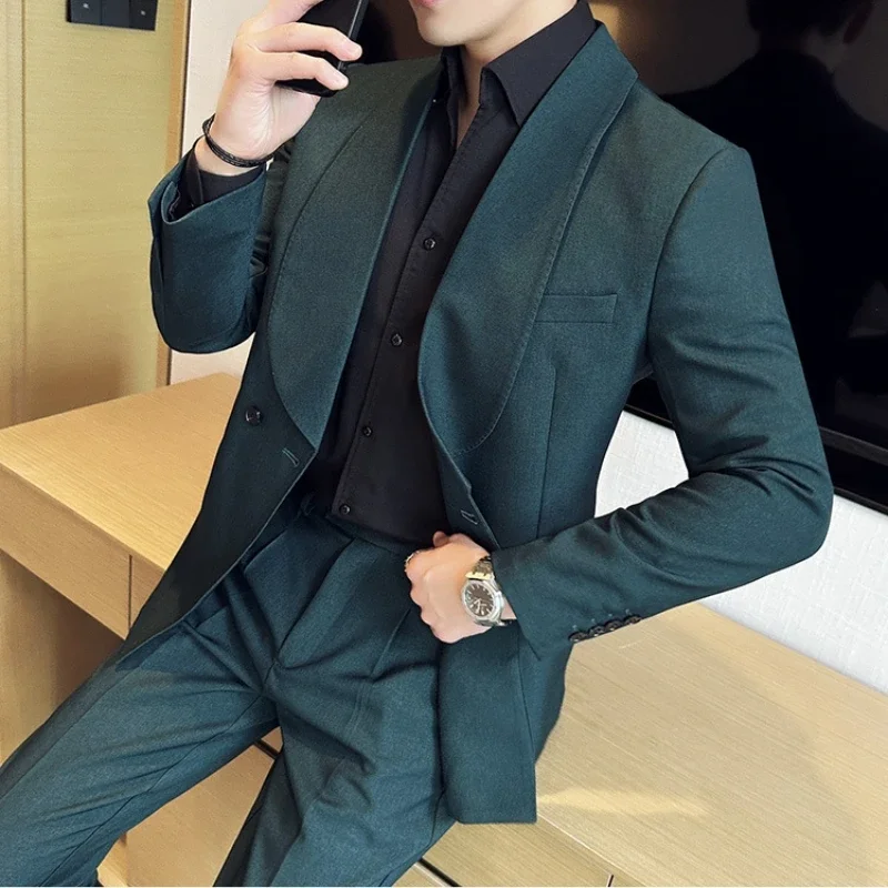 

High-quality Double Breasted Suit Jacket Men Solid Color Casual Business Blazer Masculino Wedding Groom Streetwear Social Blazer