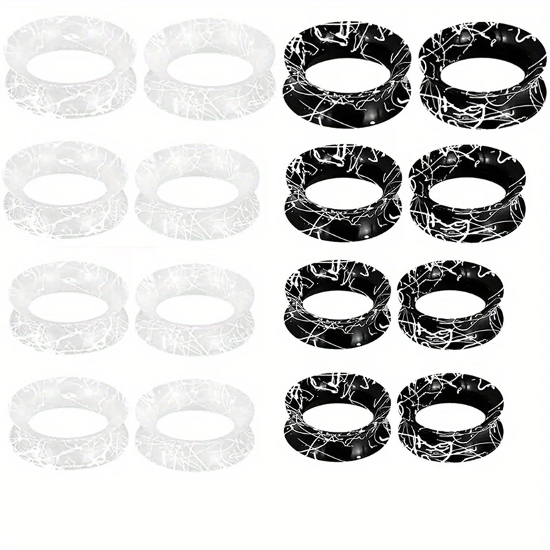 2pcs Black White Marble Pattern Road Spray Painting Thin Silicone Ear Gauge Tunnel Plugs Expander Piercing Jewelry Size 8-22mm
