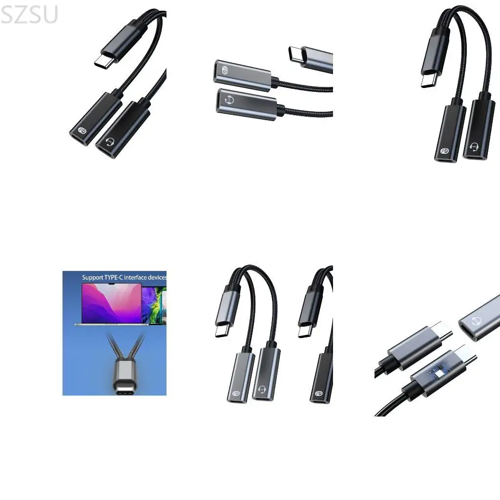 

SZSU 2 In 1 PD60W USB C Charging Adapter Cable Type C Data Converter for Phone
