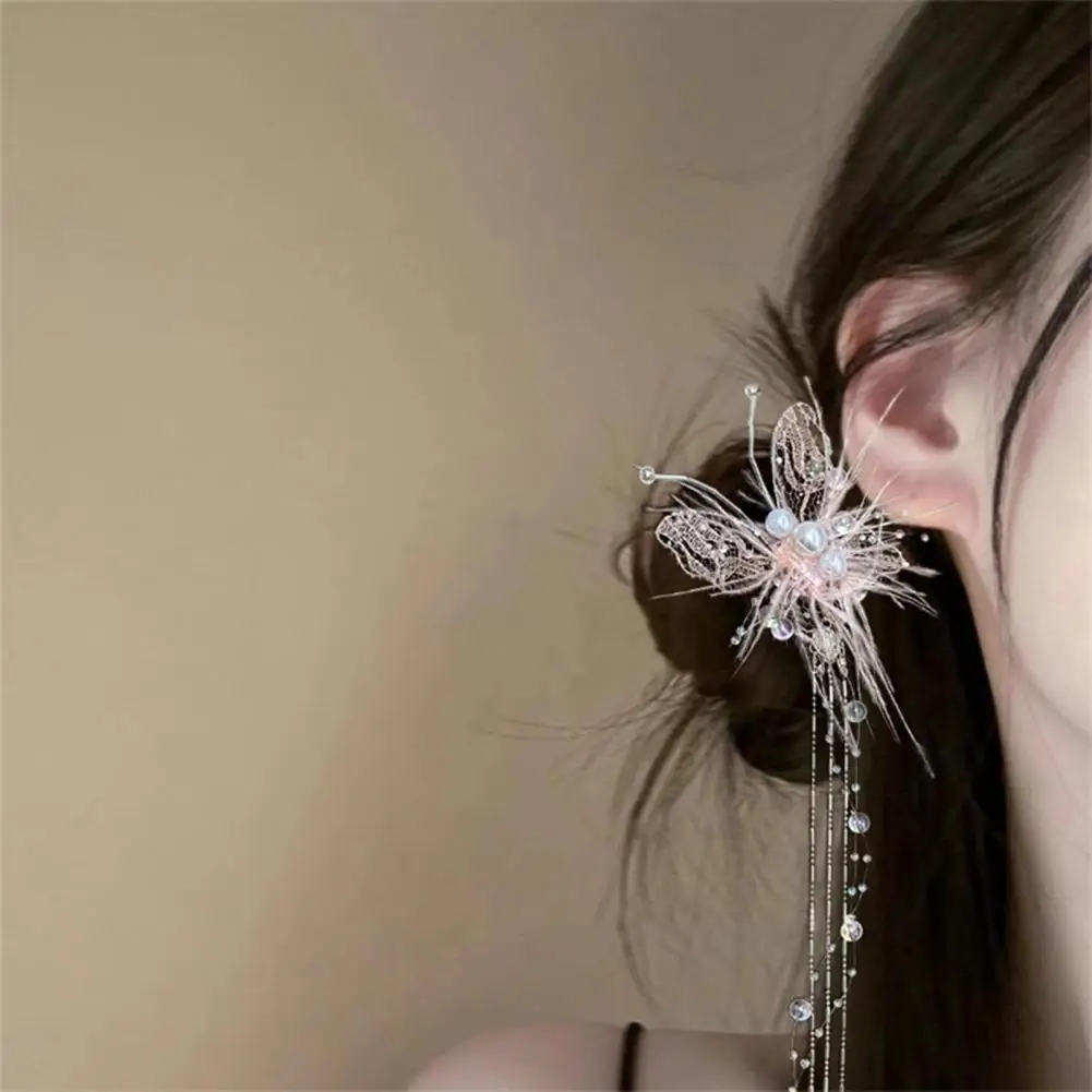 Fashionable Hair Accessory Women Hairpin Set with Imitation Pearls Feather Butterfly Clips Beaded Tassel Hair for Elegant