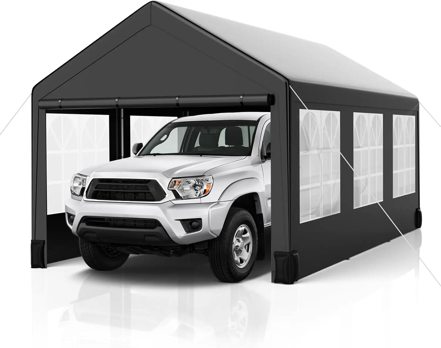 Carport 10X20Ft Portable Garage, Heavy Duty Car Canopy With Roll-Up Ventilated Windows & Side Doors, All-Season Tarp Car Port