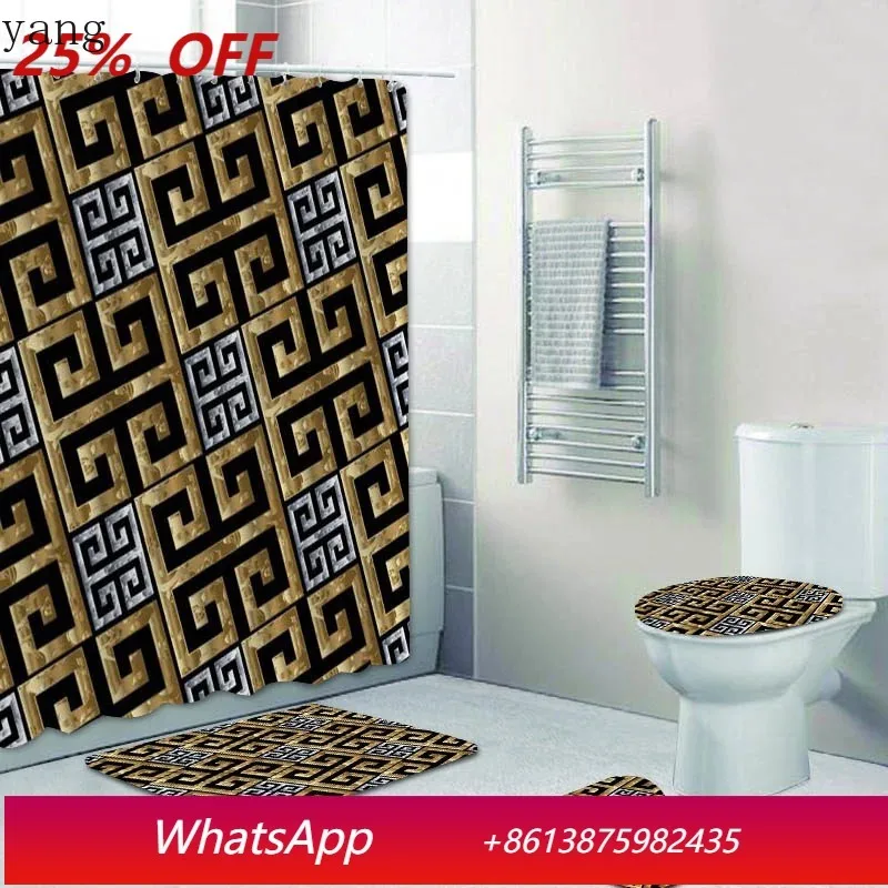 

LH bathroom curtains shower curtain set modern geometric bath blanket decoration