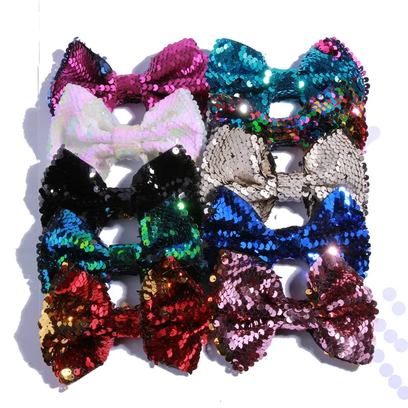 120PCS 13CM Big Luxurious Sequin Bows For Headwear Hair Clips Shiny Bowknot Bow For Hair Accessories Apparel Accessory