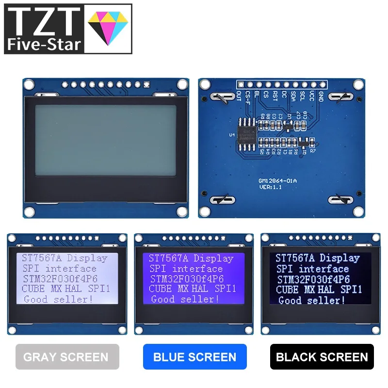 12864 SPI LCD Module 128X64 SPI ST7567A COG Graphic Display Screen Board LCM Panel 128x64 Dot Matrix Screen for Arduino