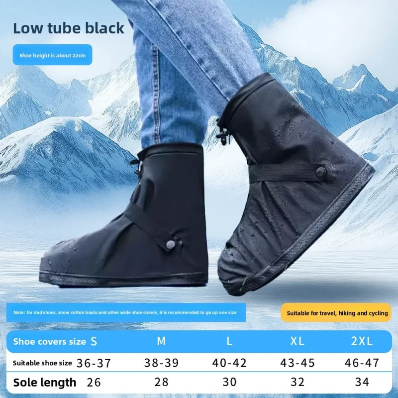 Size 36-47 Reusable Waterproof Shoes Cover Water Boot Cycling Hiking Anti-Slip PU leather Overshoes Rain Snow Shoes Protectors