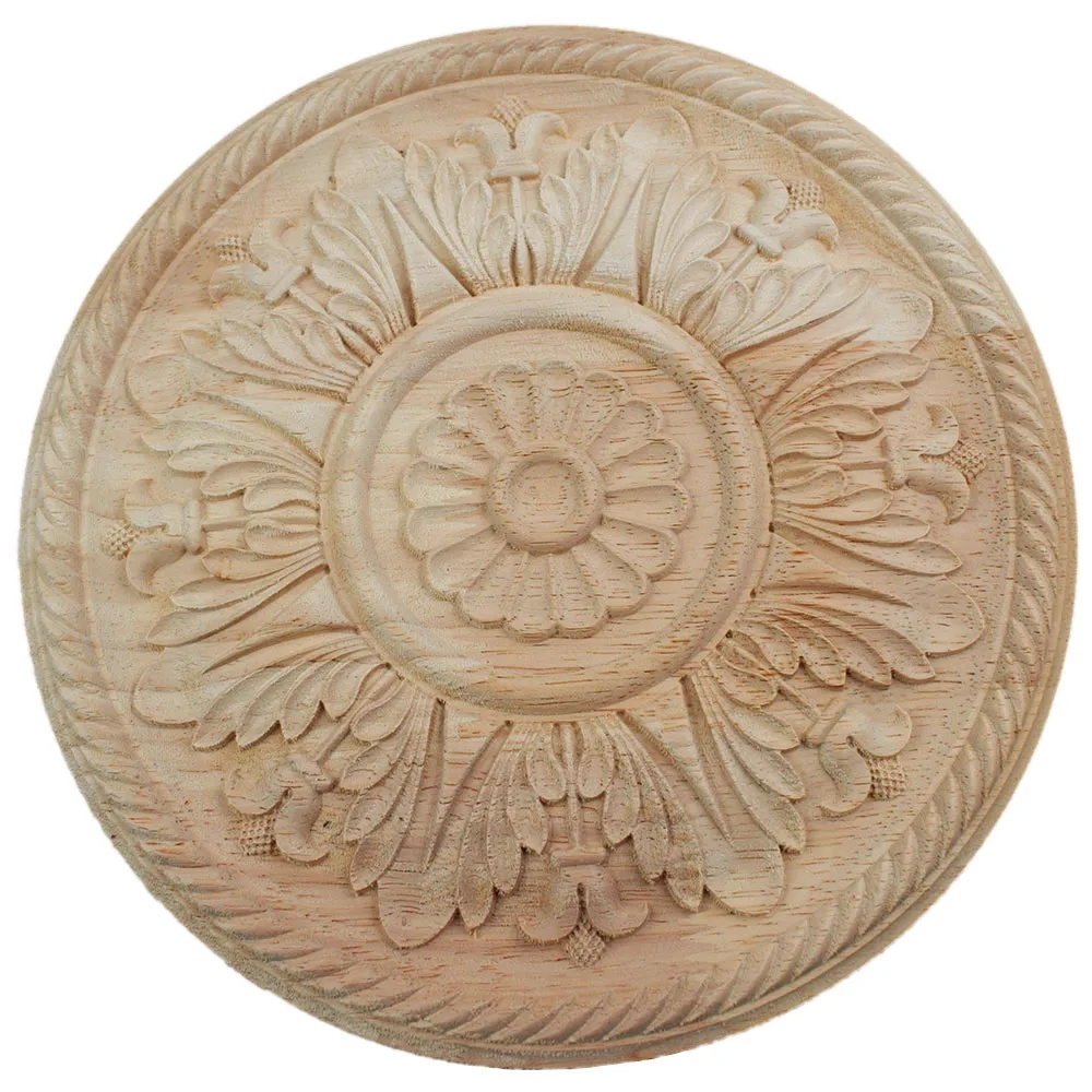 2PCS 10/15/20/24cm Round Wood Applique Flower Cabinet Decoration Home Decor Furniture Accessories European Carved Wooden Tablets