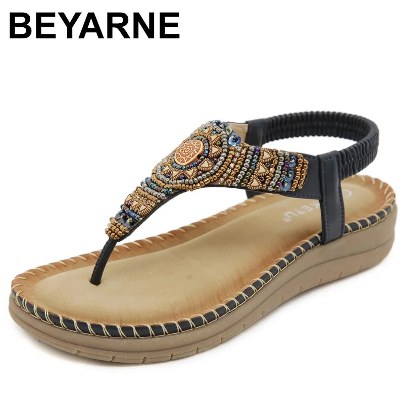 

Новые богемные удобные сандалии с ремешками для пляжного отдыха, туфли широкого размера на плоской подошве