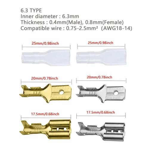 Imagen 2 del producto Terminales de crimpado de 2,8/4,8/6,3mm, conectores de cable eléctrico de sellado aislado, Kit surtido de conectores de Terminal de crimpado