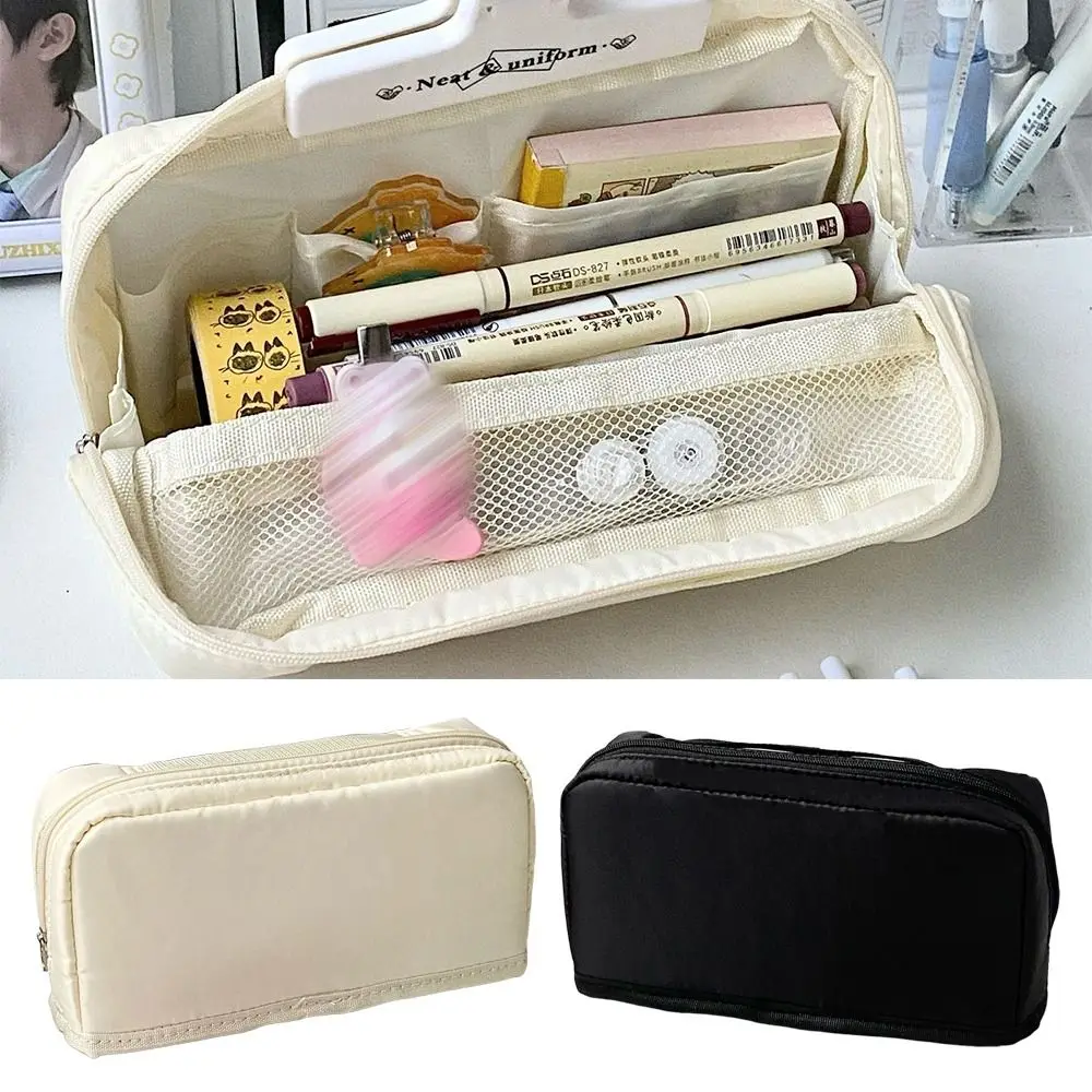 

High Quality Square Pen Bag Solid Color Black White Pencil Case Large Capacity Stationery Organizer School Office