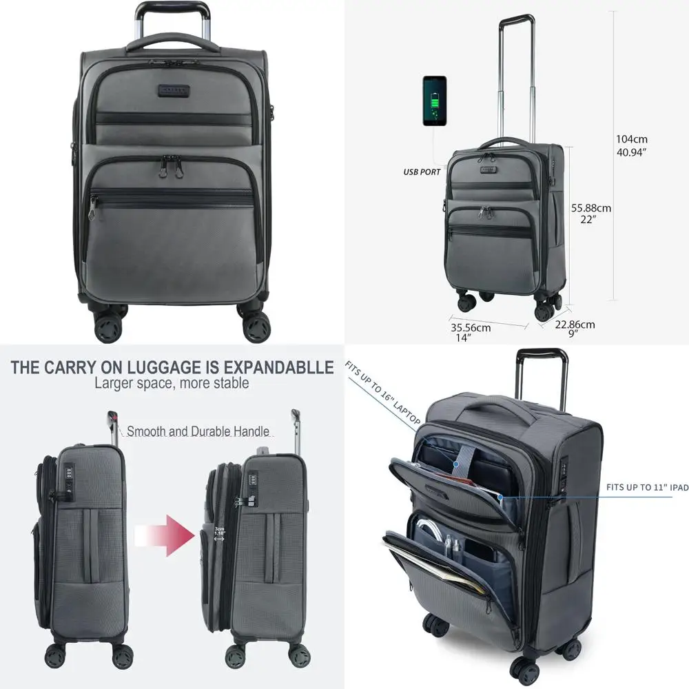 

Expandable Carry-On Luggage with Spinner Wheels, Built-in TSA Lock, Durable Rolling Suitcase, USB Port, Travel Essential